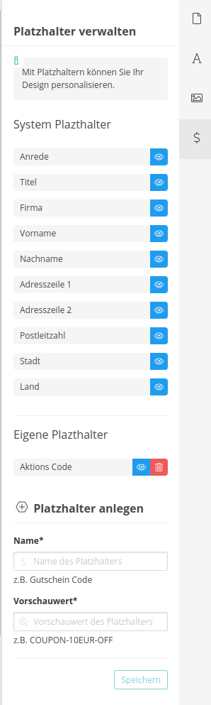 Postkarten-Editor Editor Platzhalter