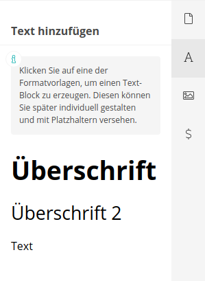 Postkarten-Editor Textblock anlegen